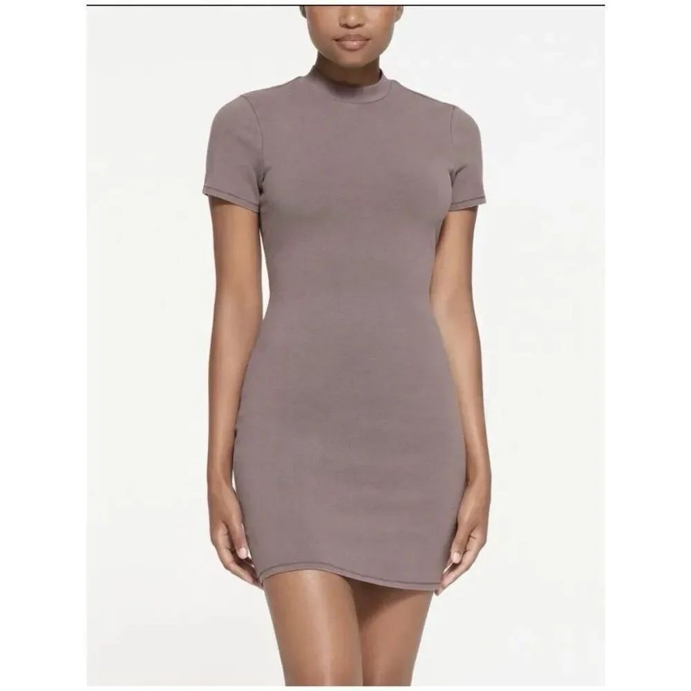 skims zinc gray Purple Mauve crew neck short sleeve mini dress Small